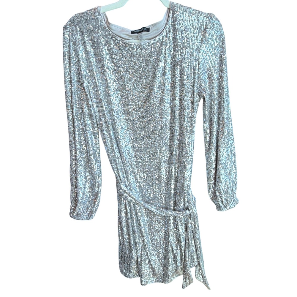 Cable & Gauge Sequin Mini Dress Women S Silver Party Glam Shimmer Metallic Event